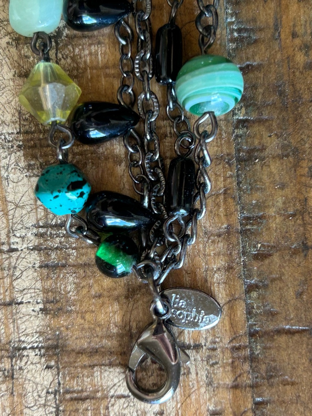Lia Sophia ‘Herb Garden’ 5-Strand Mossy Green, Black Aqua, Teal Beaded Necklace - Picture 10 of 10